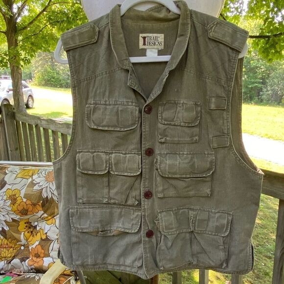 Trail Designs Men's Olive Green Cargo Hunting Fishing Photography Vest Sz Large - Picture 1 of 8